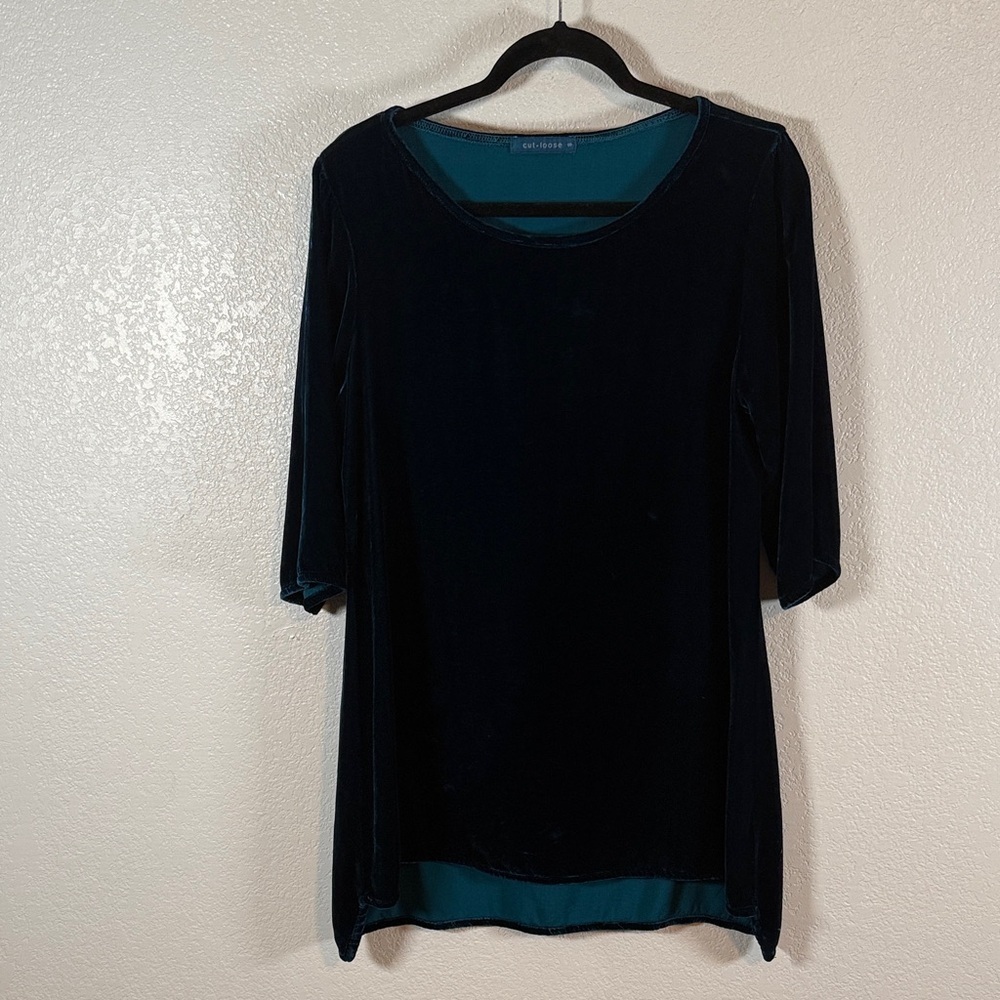 Cut Loose Blue Velvet Artsy Tunic Top Size Small Silk Whimsigoth Boho